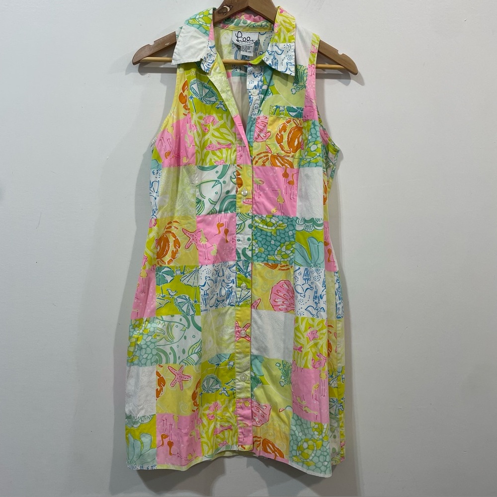 Lilly Pulitzer Vintage Cotton Patchwork Multicolor Summer Shirt Dress Size 8 - Picture 2 of 7
